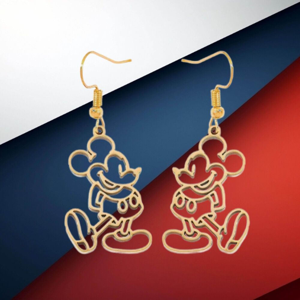 Gold Outlined Happy Mickey Mouse Dangle Earrings